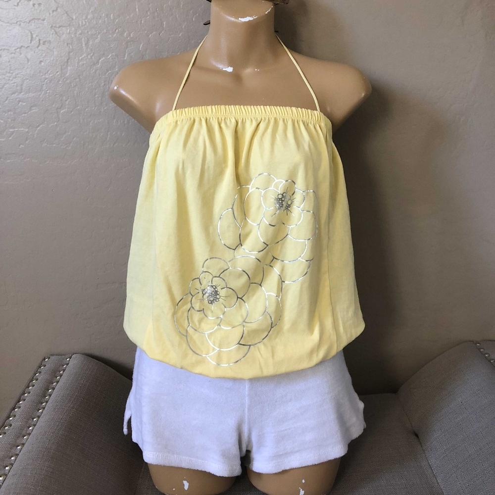 New Tom Nguyen yellow flower halter top S